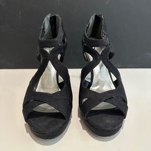 Touch of Nina, Black Glitter Strapped Heels